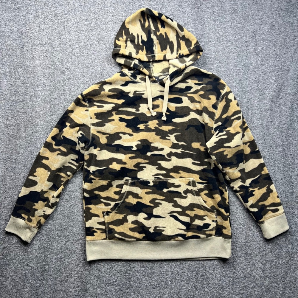 Athletech Hoodie‎ Mens Medium Tan Green Camouflage Camo Fleece Sweatshirt